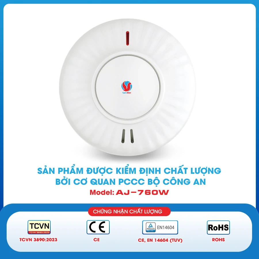 Đầu báo cháy khói liên động không dây kèm đế Wifi SafeFire AJ-760W