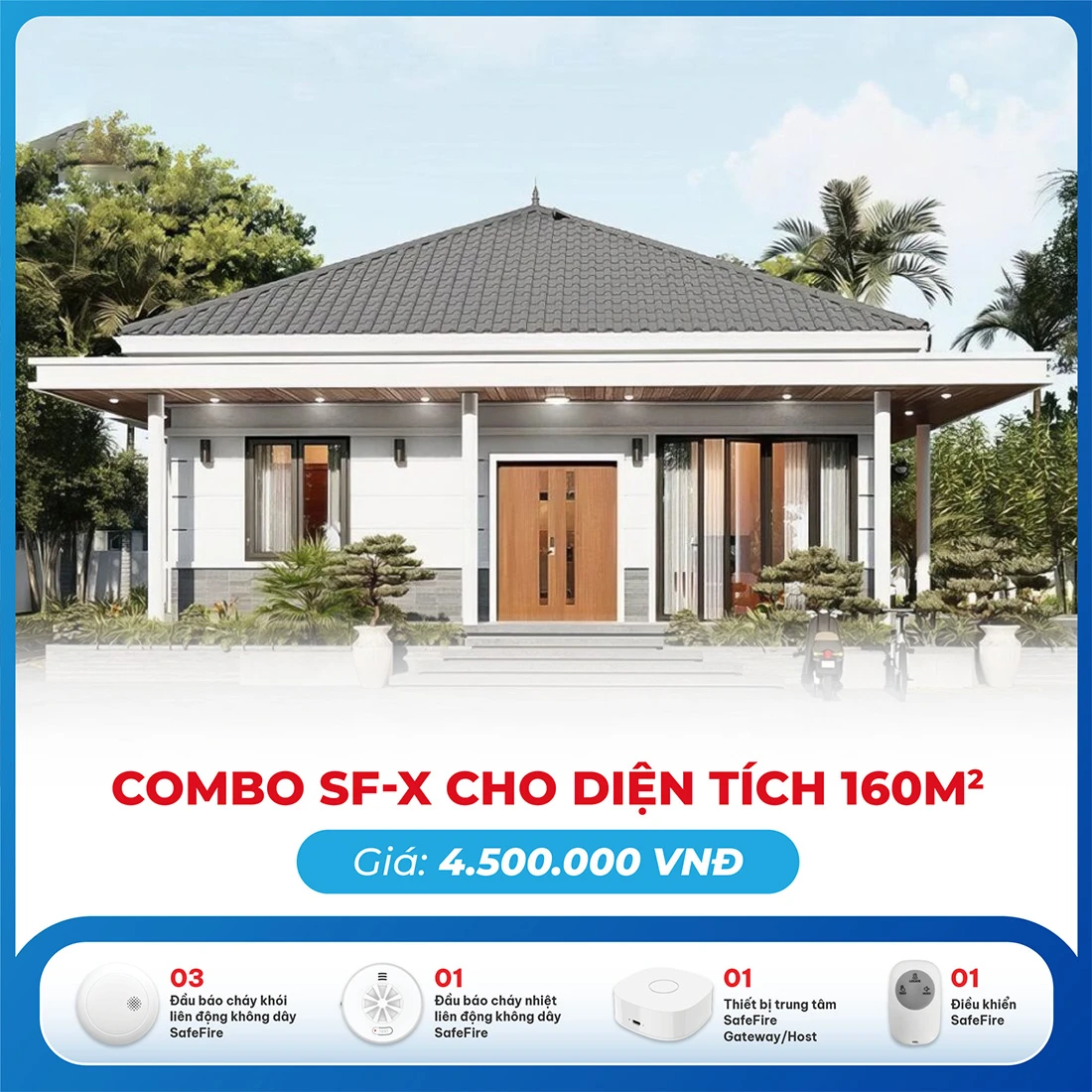 Combo thiết bị báo cháy không dây SF-X cho diện tích 160m2