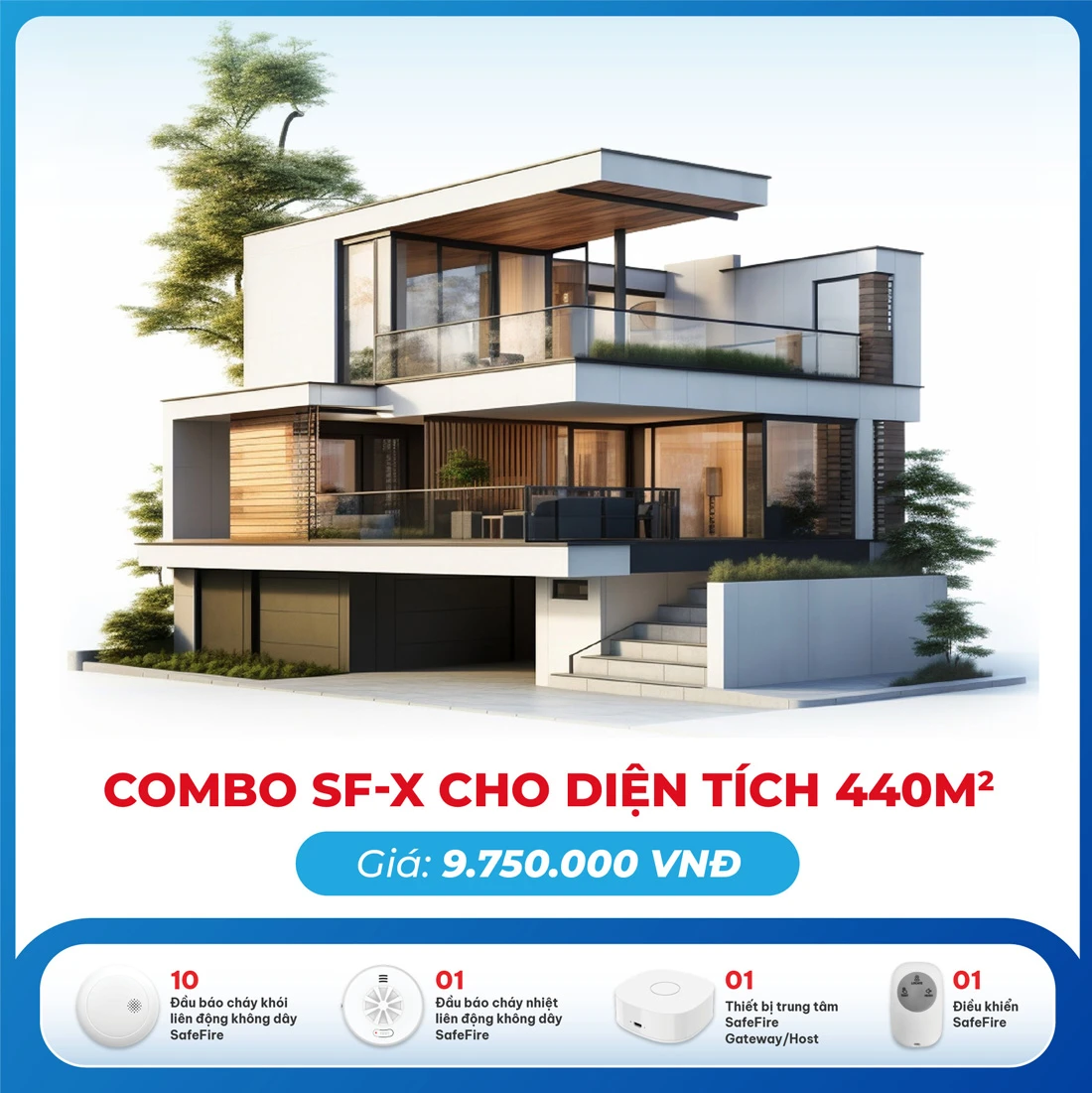 Combo thiết bị báo cháy không dây SF-X cho diện tích 440m2