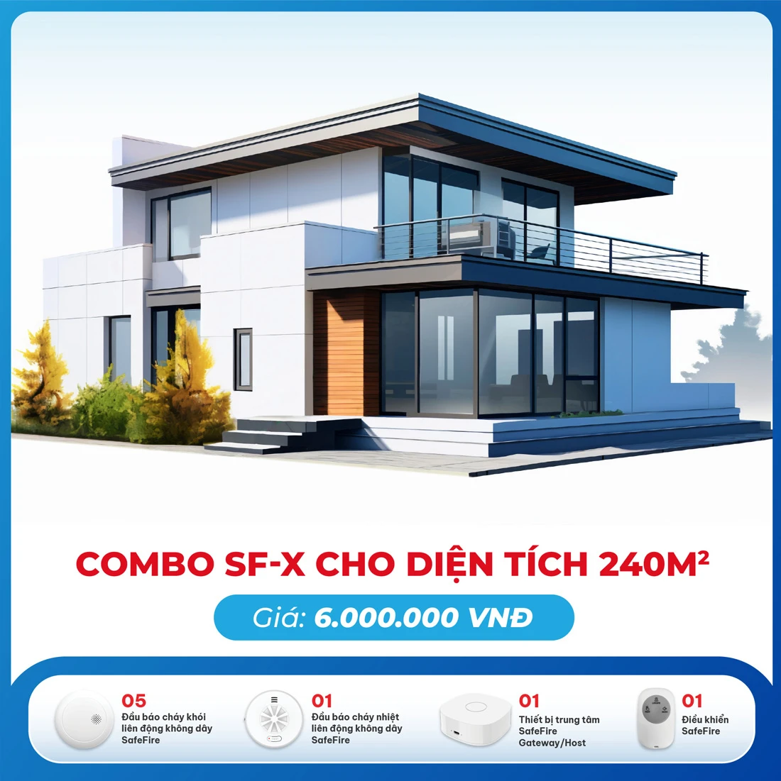 Combo thiết bị báo cháy không dây SF-X cho diện tích 240m2