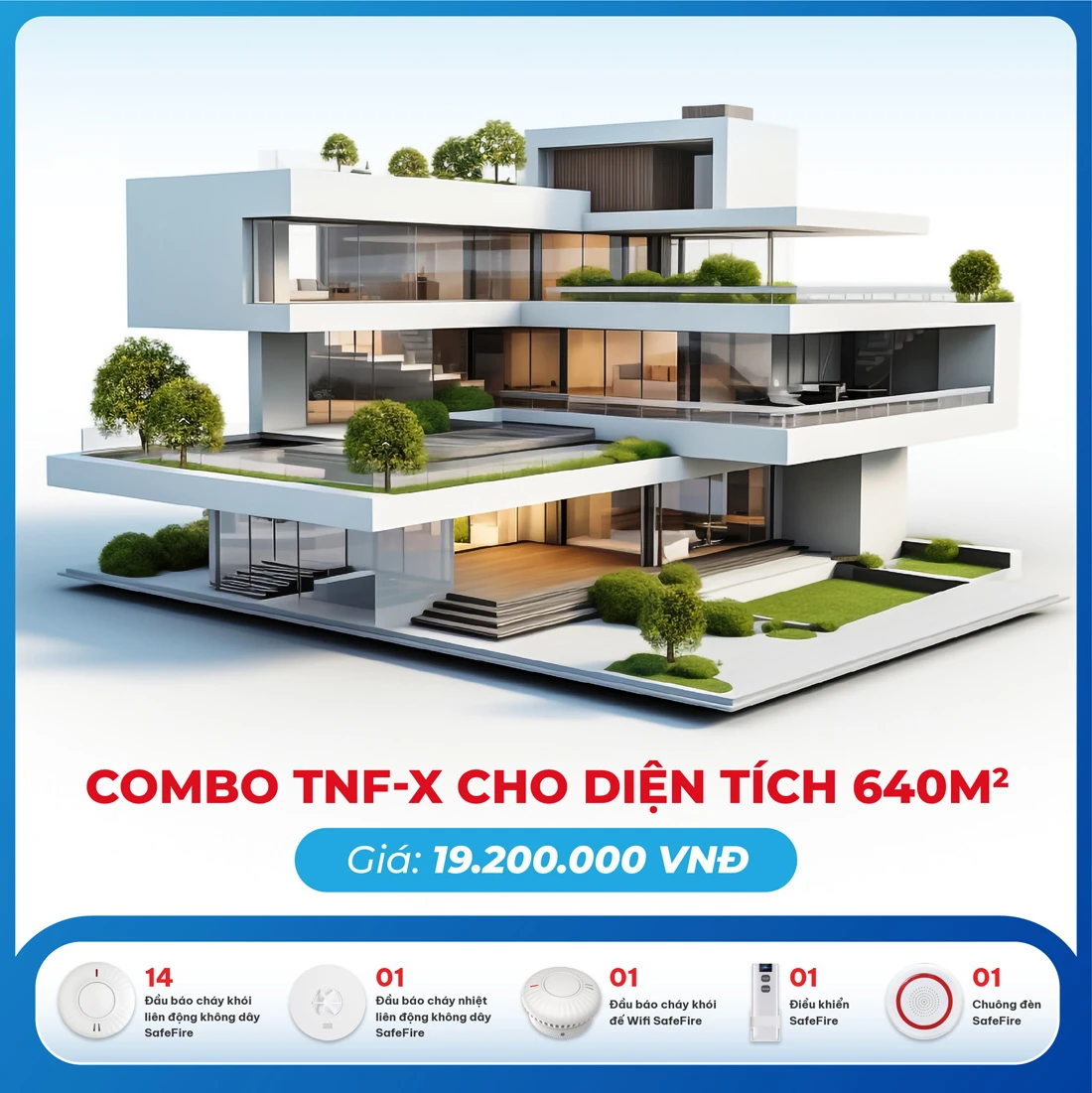 Combo thiết bị báo cháy không dây TNF-X cho diện tích 640m2