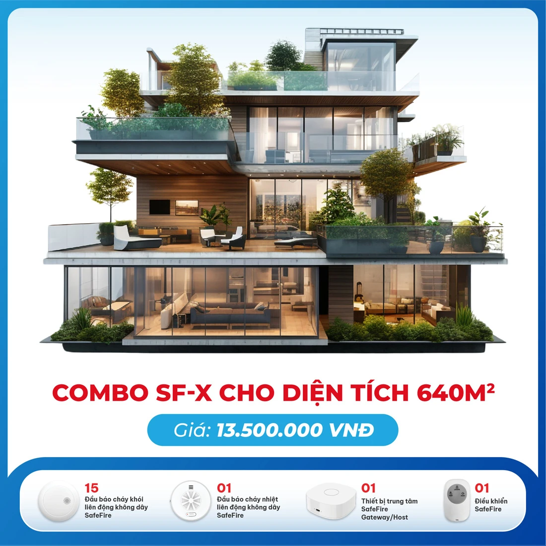 Combo thiết bị báo cháy không dây SF-X cho diện tích 640m²