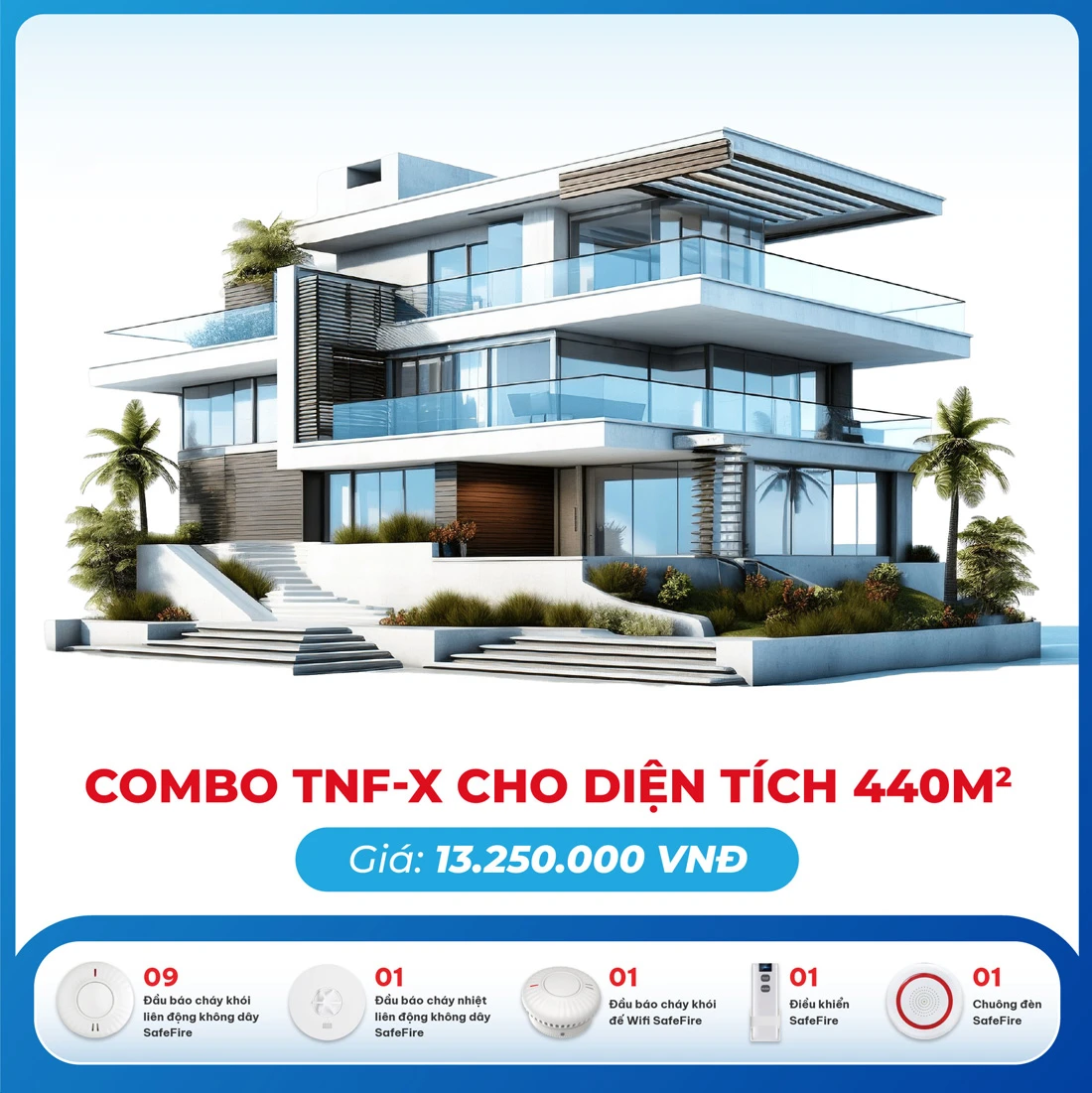 Combo thiết bị báo cháy không dây TNF-X cho diện tích 440m2