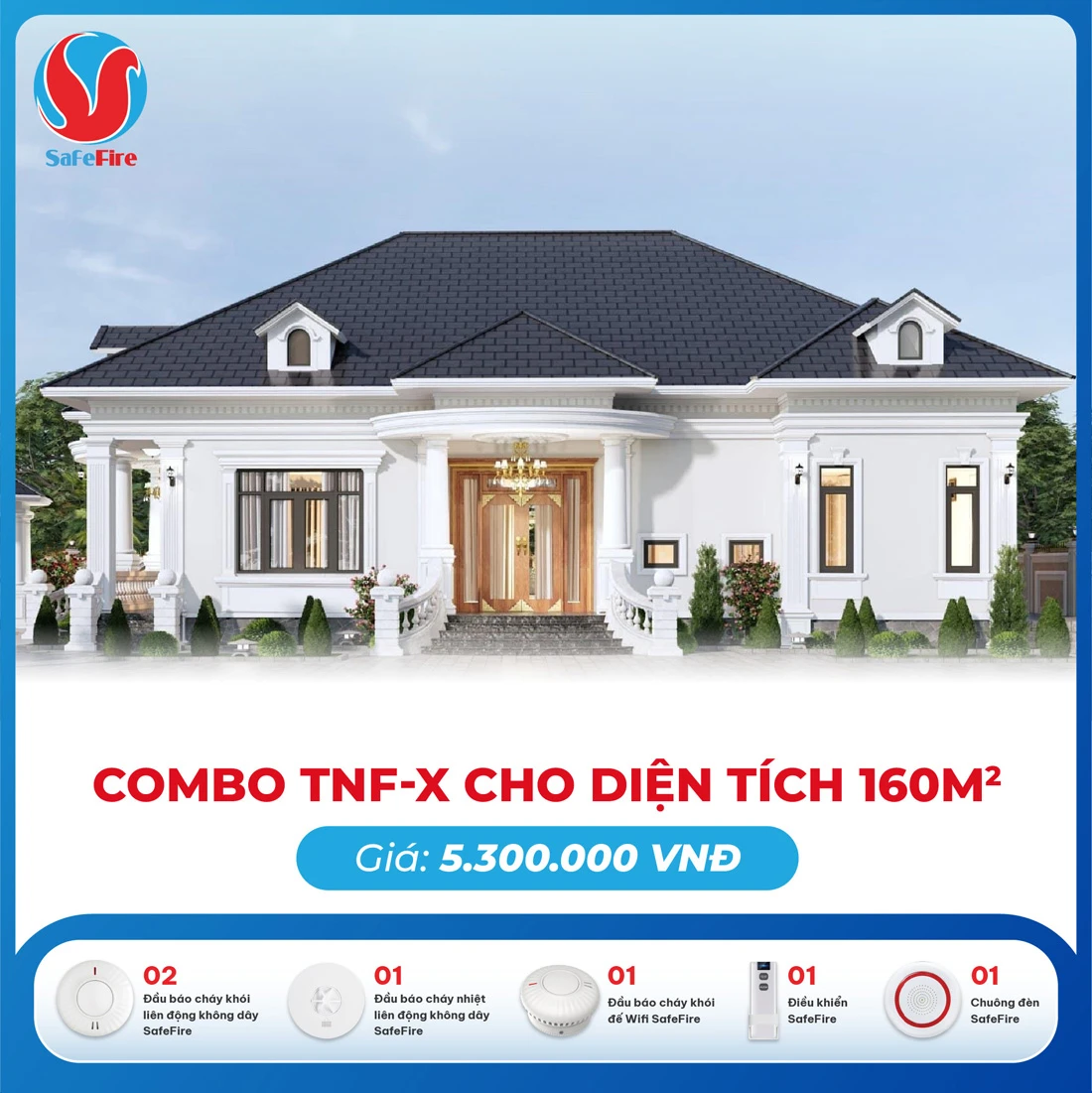 Combo thiết bị báo cháy không dây TNF-X cho diện tích 160m2